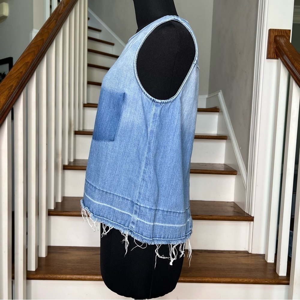 Cloth & Stone Anthropologie Denim Split Back Raw Hem Top - Picture 5 of 10
